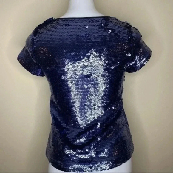 Anthropologie leifsdottir blue short sleeve sequin top XS - Picture 3 of 7